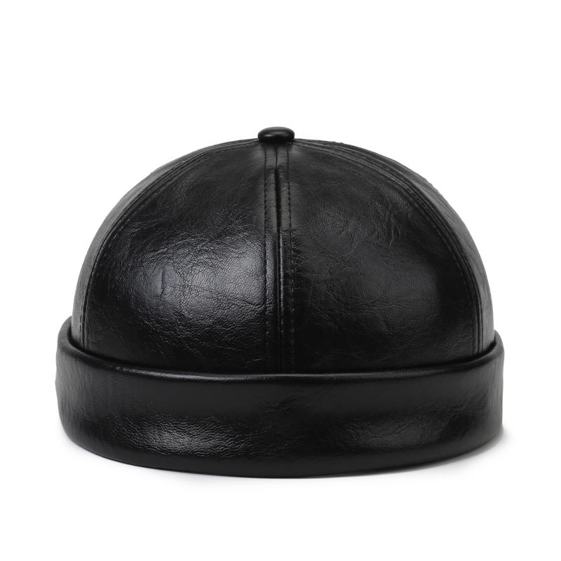 Men's Solid Color PU Leather Skullcap, Outdoor Casual Hat Ideal for Autumn & Winter Travel, Windproof and Warm Cap