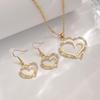 European and American Double Heart Peach Earrings & Necklace Wedding Jewelry Set