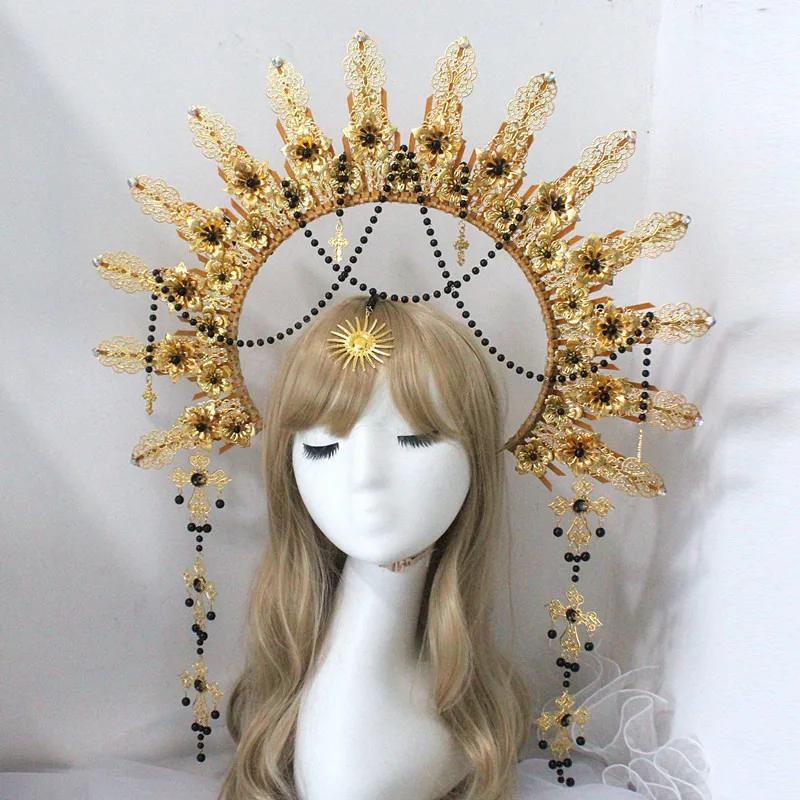 Diadema KC Halo Lolita Gotica Fatto a Mano Fascia Corona Dea del Sole Retrò Accessori per Capelli