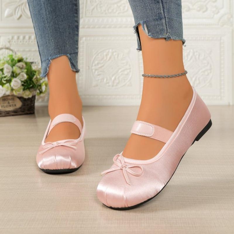 Fashion 2025 Women's Mary Jane Shoes Ballet Flats Female Bow Silk Satin Shoes Round Toe Flat Women Plus Size Shallow Mouth Shoes