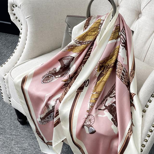 90cm *90cm Design Scarf Lady Shawl Printed Silk Felt Headscarf Scarf Lady Headscarf Square Scarf Lady Wrap Scarf 2021