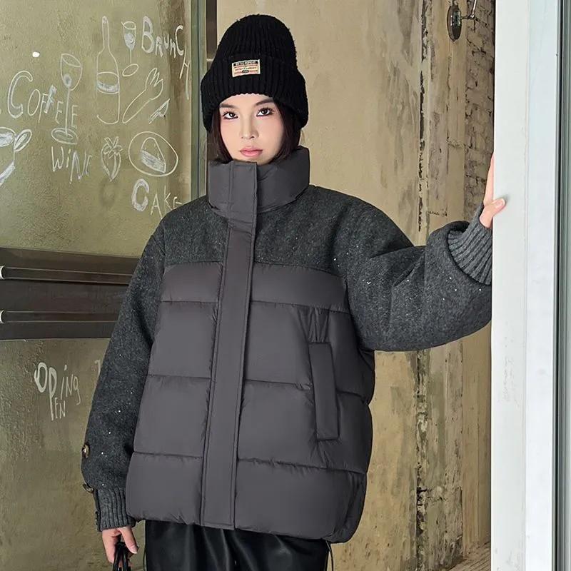 Gewatteerde Jas Stiksels Opstaande Kraag Kort Grote Maat Donzen Gewatteerde Jas Dames Winter Gewatteerde Jas Kleine Warme Jas