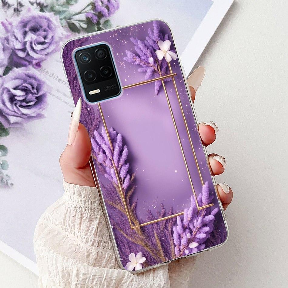 Pro telefon Realme 8 5G RMX3241 Pouzdro na telefon Realme8 5G Elegantní Květinový Potisk Kočky Měkký Silikon Průhledné TPU Pouzdra