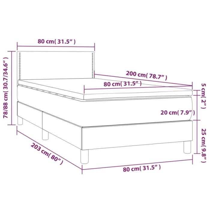 3139931 vidaXL Lit à sommier tapissier et matelas Noir 80x200 cm Tissu