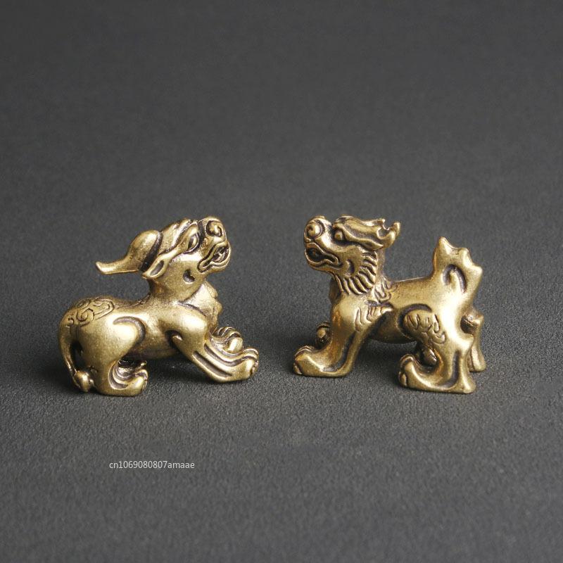 Retro Brass Mythical Beast Miniatures Figurines Tea Pet Retro Copper Animal Kirin Small Statue Desktop Home Decoration Ornament
