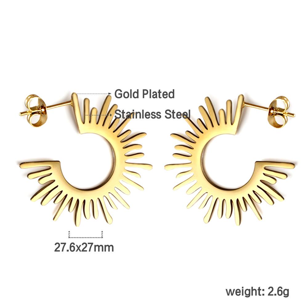 Geometric Half Circle Spiked Earrings for Women Girls Stainless Steel Sun Flower Irregular Fan Shaped Trendy Jewelry
