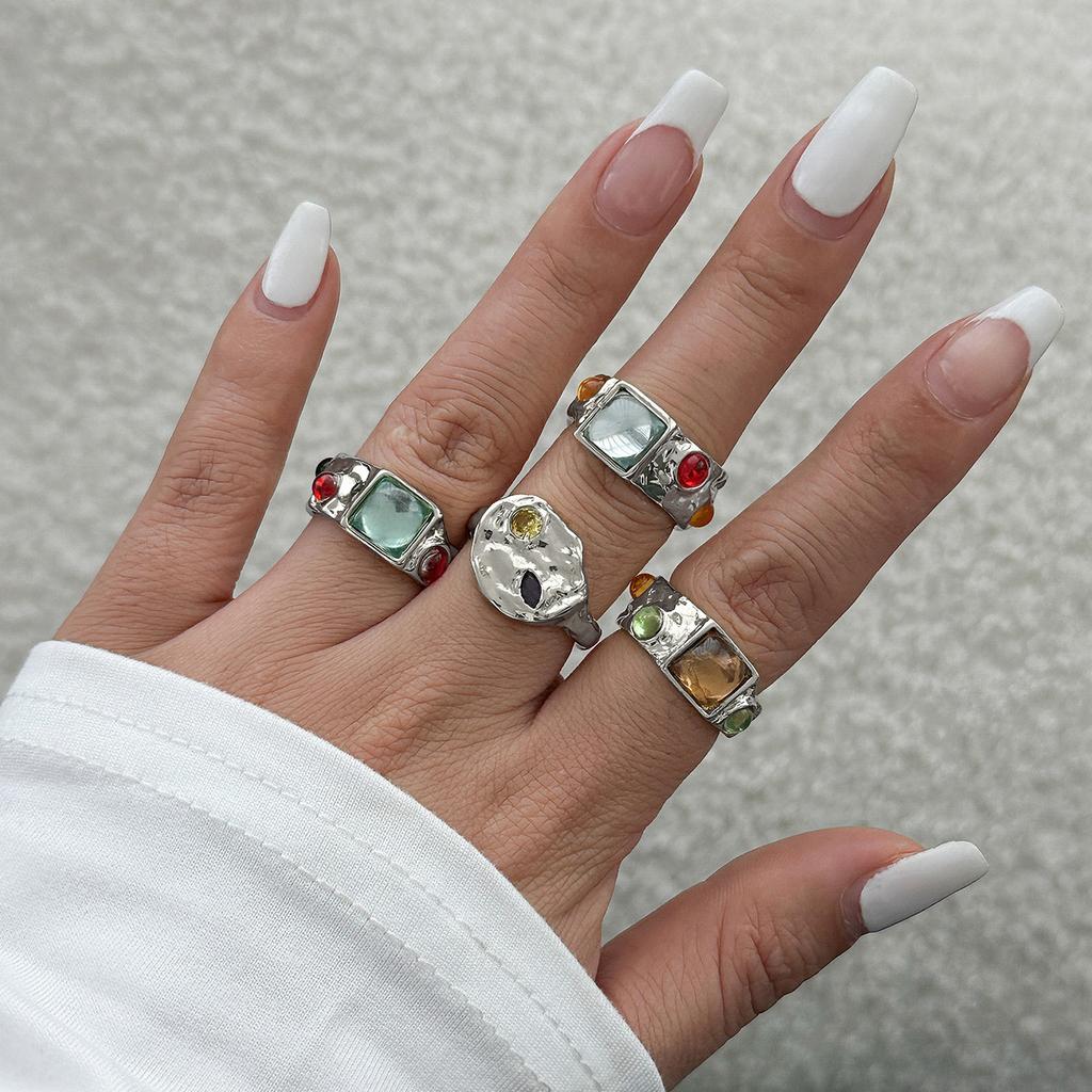 Medieval Liquid Wind Rings Set Joint Ring, Light Luxury Rhinestone Vintage Ring Women