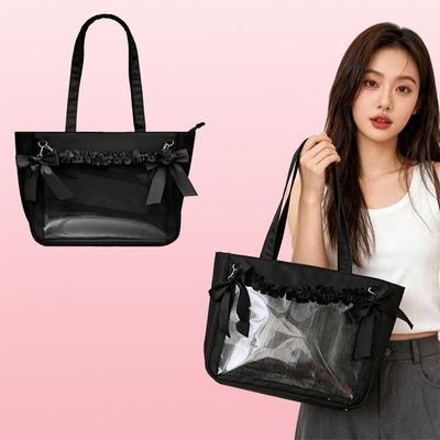 Large Capacity Bow Ita Shoulder Bag Sweet Clear Transparent Pocket Itabag Japanese Style Badge Display Shoulder Bag Woman