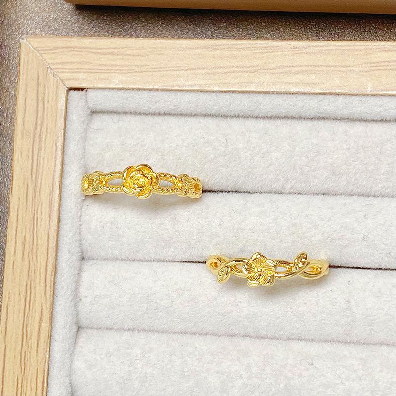 Medieval Vintage Brushed Qixi Festival Rose Opening Ring Women'S Light Luxury High Sense Niche Index Finger Ring