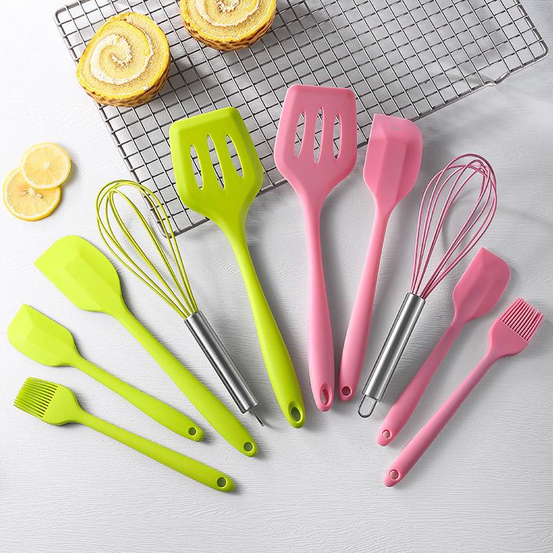 5Pcs Silicone Kitchen Cooking Utensils Set Non-Stick Flexible Kitchen Tools With Cake Spatula Whisk Oil Brush And Cooking Shovel