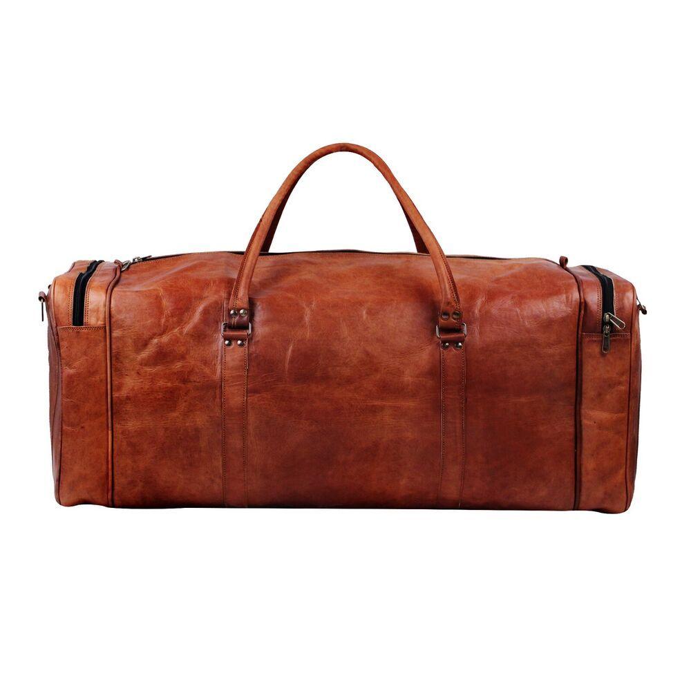 Bag Leather Travel Duffel Luggage Men Brown Weekend Genuine Gym New Vintage