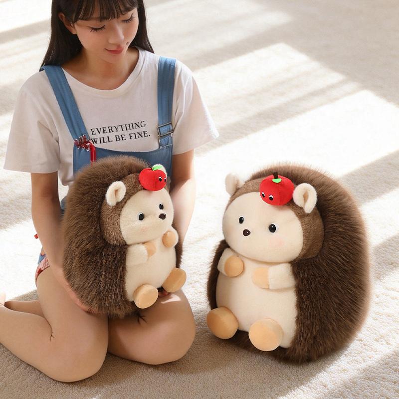 30/40cm Cute Fluffly Hair Hedgehog Plush Doll Kawaii Stuffed Animals Soft Kawaii Apple Hedgehog for Girls Birthday Gifts Decor