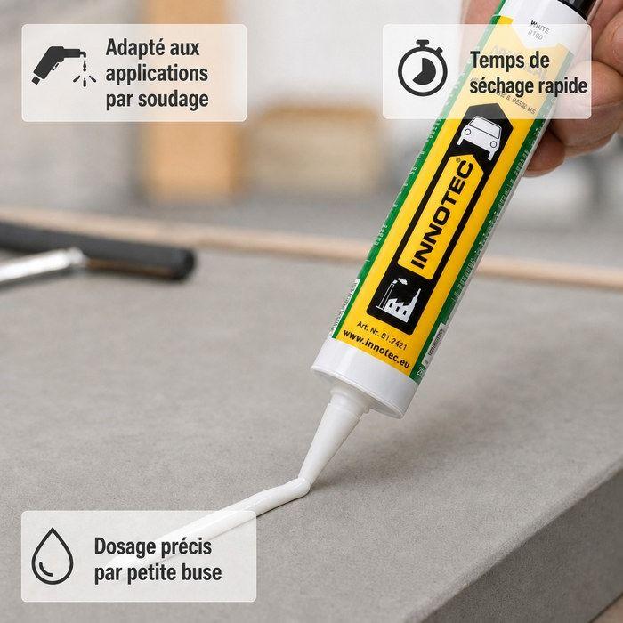 Mastic adhésif blanc, Mastic colle multi usage, Mastic d'étanchéité blanc, 290 ml incl. Spitze