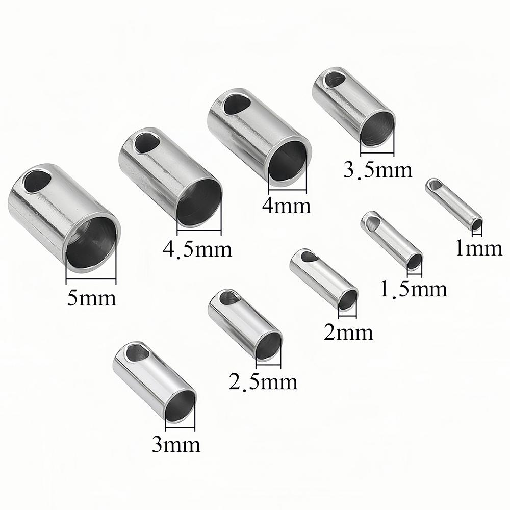 20-50pcs 1-5mm Stainless Steel End Tip Cap Crimp Clasps Connector DIY Tassel Leather Cord End Crimp Jewelry Making Supplies
