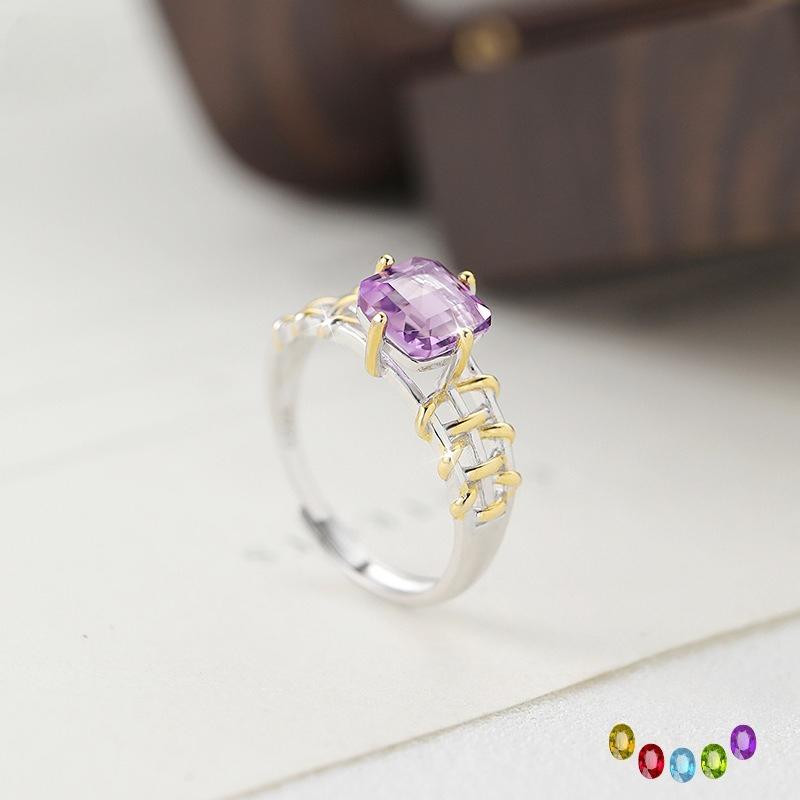 Natural Color Treasure Fashion Ring S925 Sterling Silver Adjustable Ring Women's New Niche High-end Design Jewelry Gift