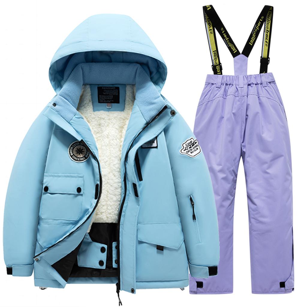 Children's Fashion Skiwear Set Boys' And Girls' Thickened Waterproof Warm Ski Suit Jacket And Trousers Outfit Set