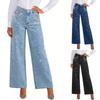Damen Mid-Stretch Jeans Mode Straight Leg Denimhosen mit Taschen