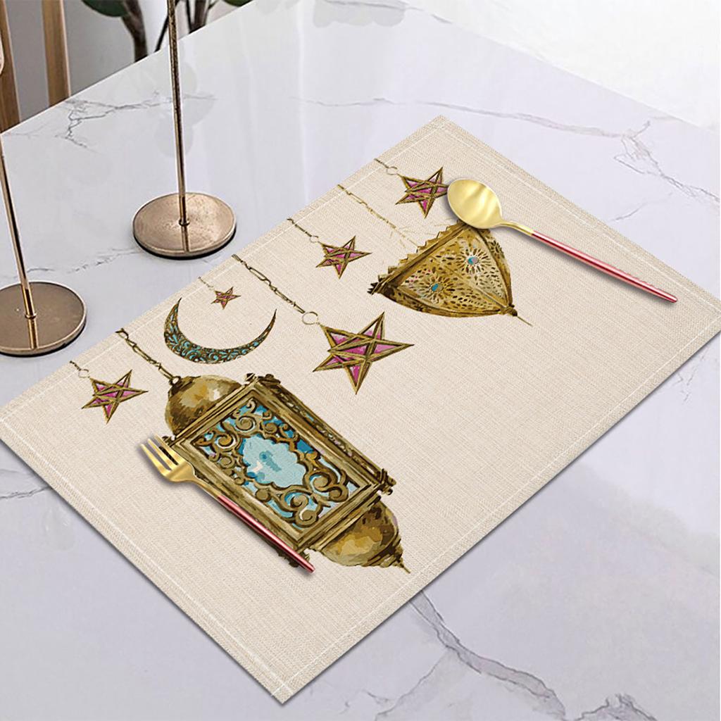 Ramadan Linen Placemat Eid Mubarak Table Ornaments Muslim Islam Party Supplies Ramadan Mubarak Kareem Home Decorations 42x32cm
