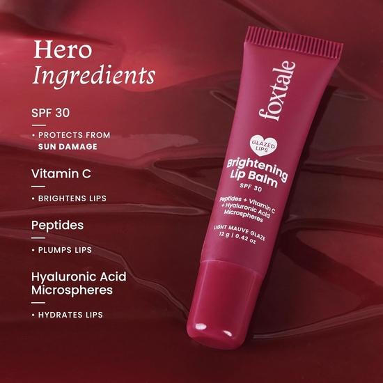 Balsamo Labbra Illuminante SPF 30 Foxtale per Labbra Scure con Peptidi e Vitamina C | Illumina e Idrata le Labbra | Balsamo Labbra Colorato - Light Mauve Glaze 12g