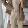 Casual Thick Knitted Women Pants Elastic High Waist Loose Female Wide Leg Pant Long Trousers Autumn Winter Striped Pantalon