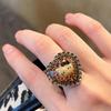 Retro Distressed Leopard Heart Ring: Creative KT Cat Design, Cute and Sweet Girlish All-Match Accessory