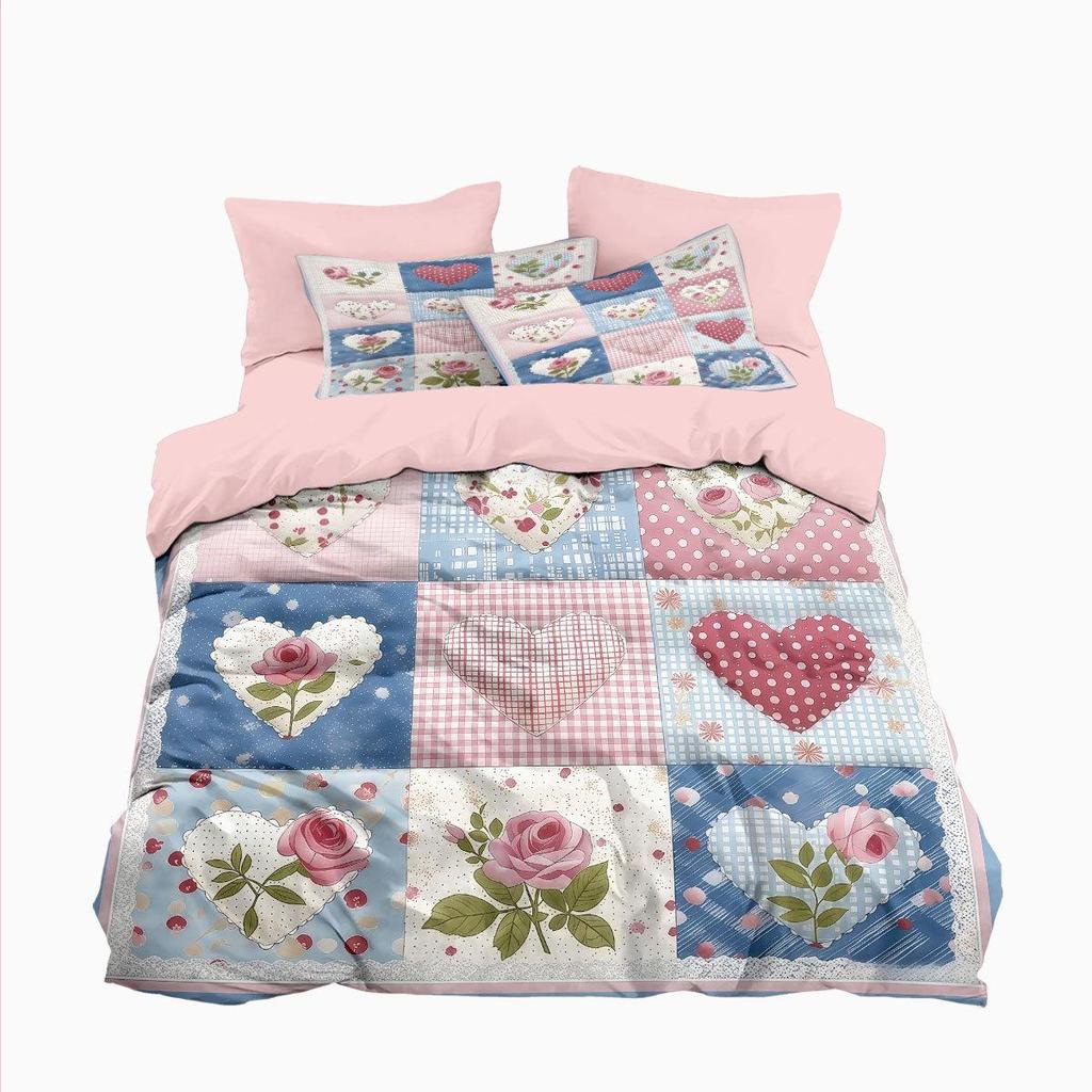 Temu Brushed Red Heart Bedding Set - Duvet Cover & Pillowcase
