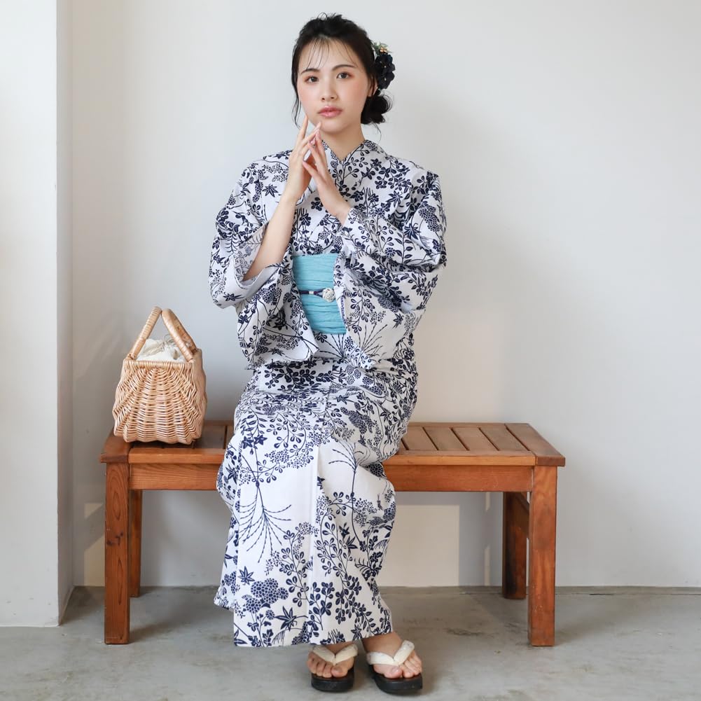 16 Patterns To Choose from Yukata Heko Obi Set Tokimeki Summer Love Yukata Heko Obi 2 Piece Set Small Flowers In Navy Blue On White (16. Background)
