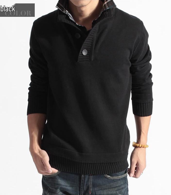 Dual-Layer Men s Stand Collar Knit Pullover - Plus Size Solid Color Sweater Large