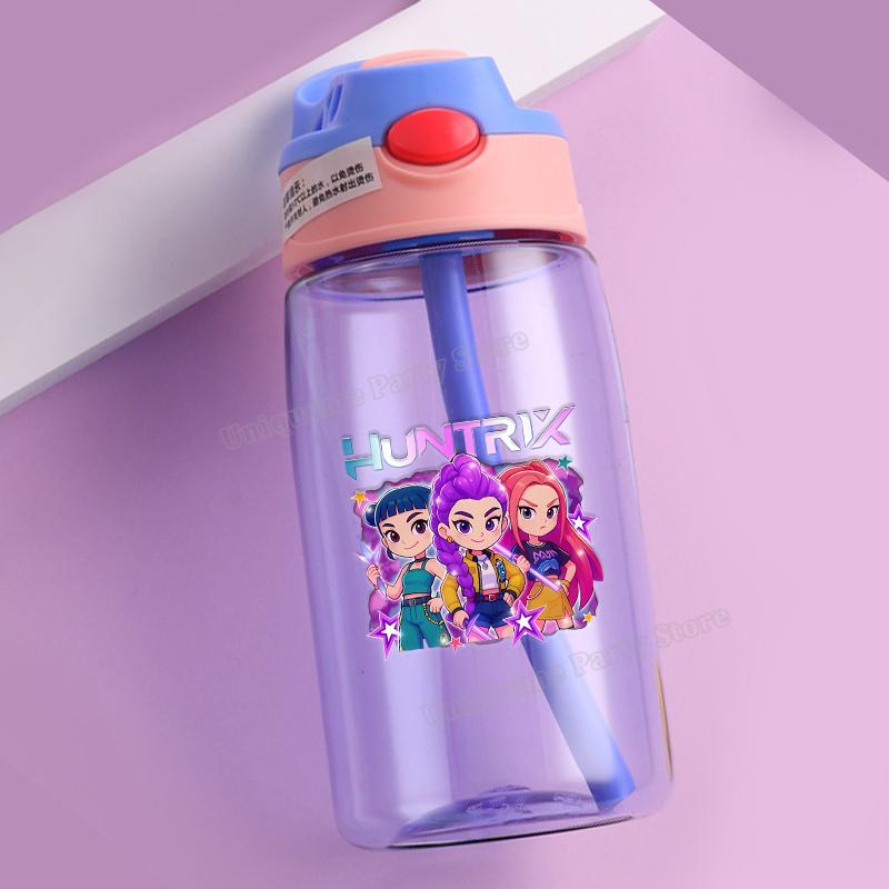 KPop Demon Hunters Kids Water Bottle Outdoors Sport Zoey Mira Rumi Girl Straw Cup Portable Plastics Drink Bottle Birthday Gift