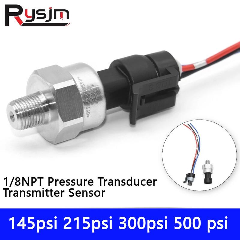 1pc 1/8NPT Oil Pressure Transducer Transmitter Sensor 145Psi / 215Psi/ 300Psi/500Psi Stainless Steel Fuel Air Water Sensor DC 5V