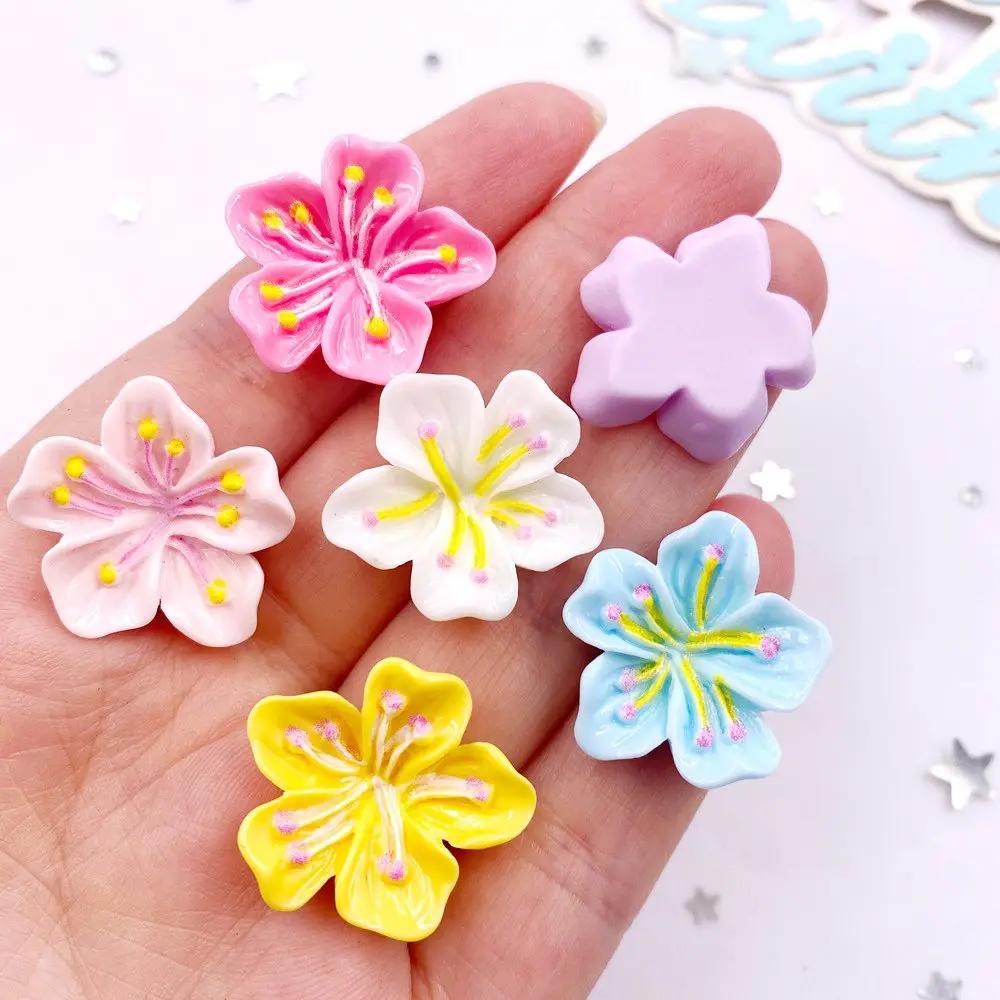 20PCS Mixed Resin 3D Colorful Painted Kawaii Peach Blossom Flat Back Stone Figurines Scrapbook DIY Bow Decor  Accessories