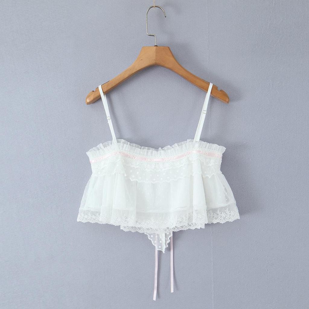 2026 Sweet Lace Patchwork Chic Mesh Camisole - Retro Square Neck, Sexy Slim Fit, Backless Top