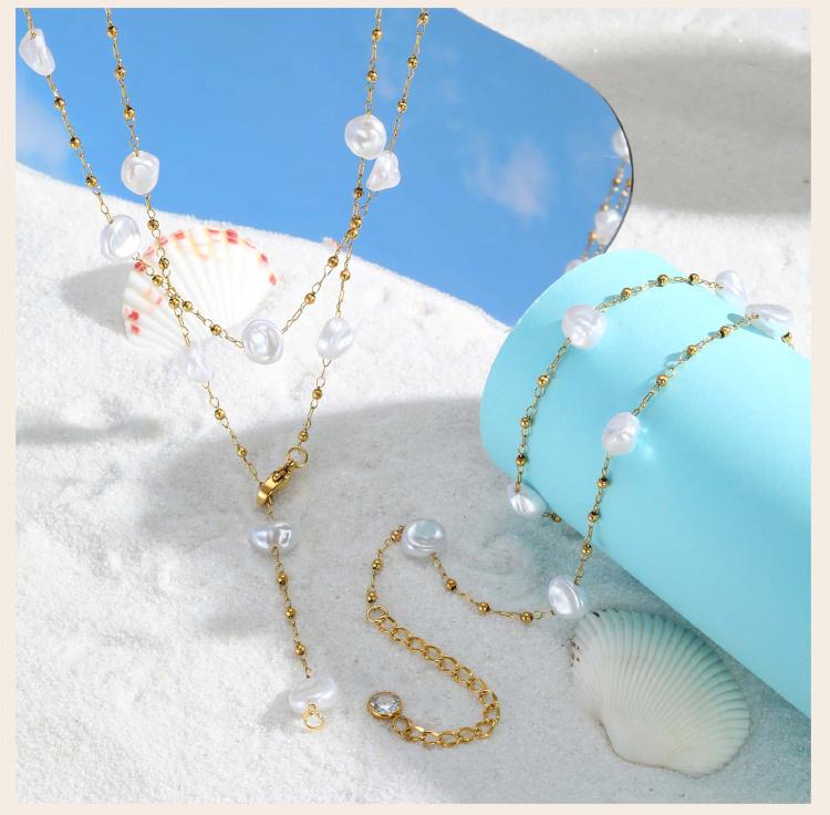 Waterproof Pearl Anklet, Stainless Steel Anklets Beads Link Chain Adjustable, Fashion Jewelry for Women Mom Wife Girlfriend