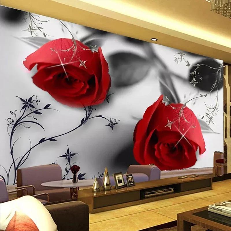 Czerwona Róża Kwiat Duży Mural Ścienny Salon Sypialnia Tło TV Tapeta 3d