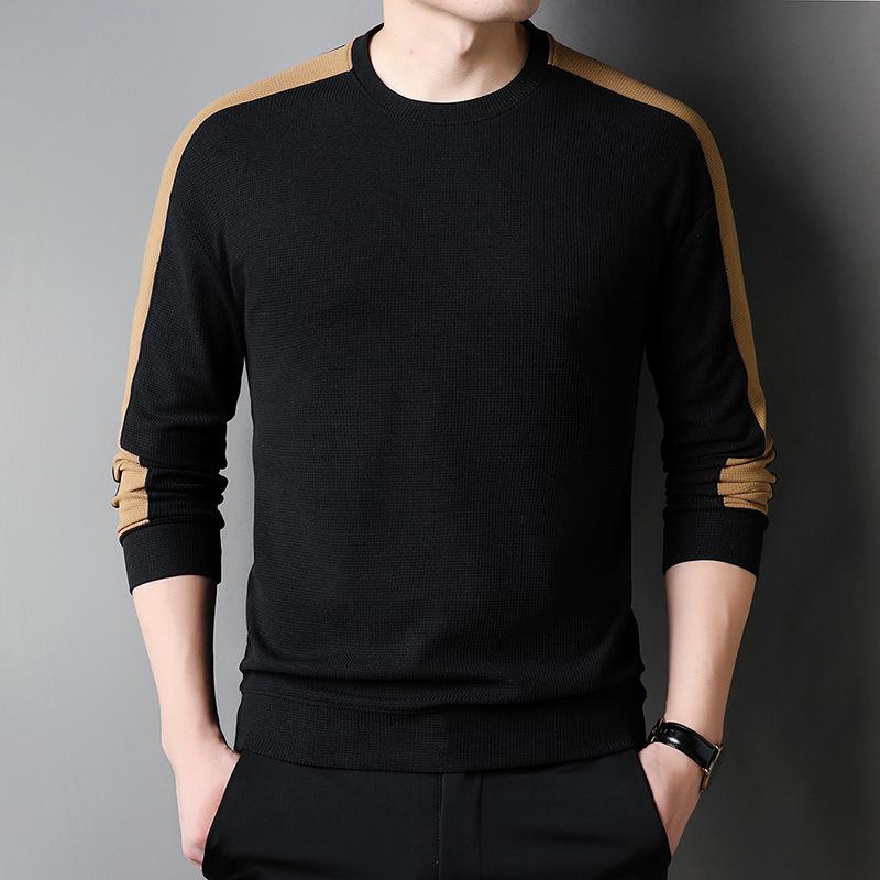 Spring New Style Young Men's Patchwork T-shirt Long-sleeved Bottoming Shirt Trendy Men's Sweatshirt Long-sleeved
