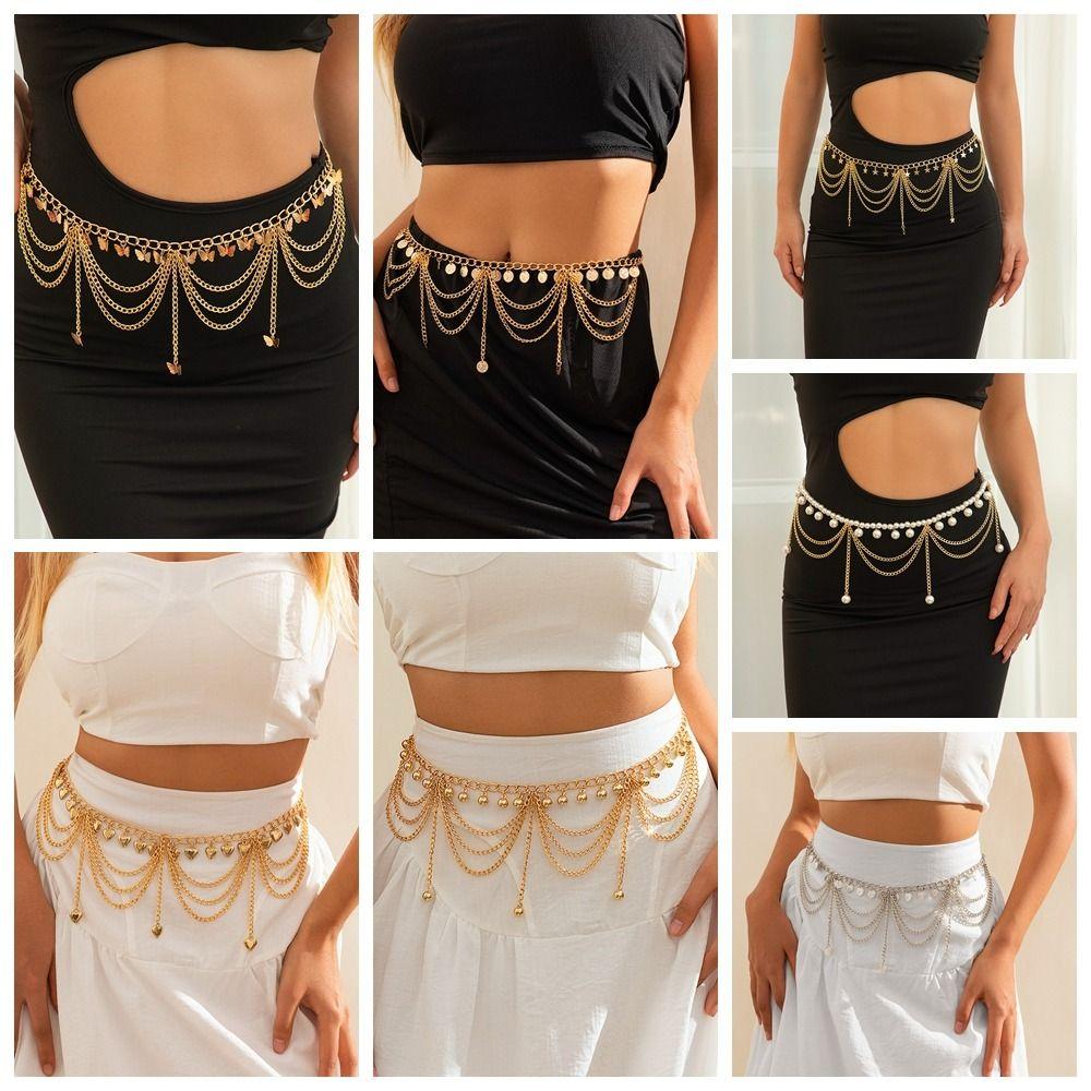 Silver Pearl Tassel Waist Chain Body Jewelry Metal Body Chain Tassels   Beach Accessories