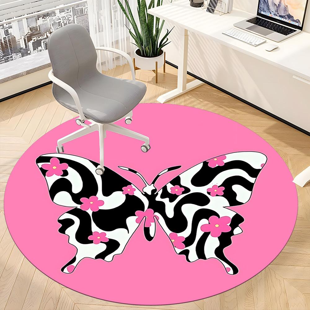 1 Stück Schmetterlinge Blumen Büro Runder Teppich, Matte Geeignet für Büro, Unter Bürostühlen Schlafzimmer Wohnzimmer Heimdekoration, Raum Deko