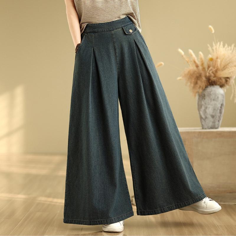 Modré džínové kalhoty ve vintage stylu, jednobarevné, s vysokým pasem, ležérní, se širokými nohavicemi, dámské, univerzální, ležérní kalhoty pro ženy na léto