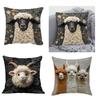 Lovely Alpacas Design Cushion Cover Organic Linen Fabric Nursery Decoration Living Space