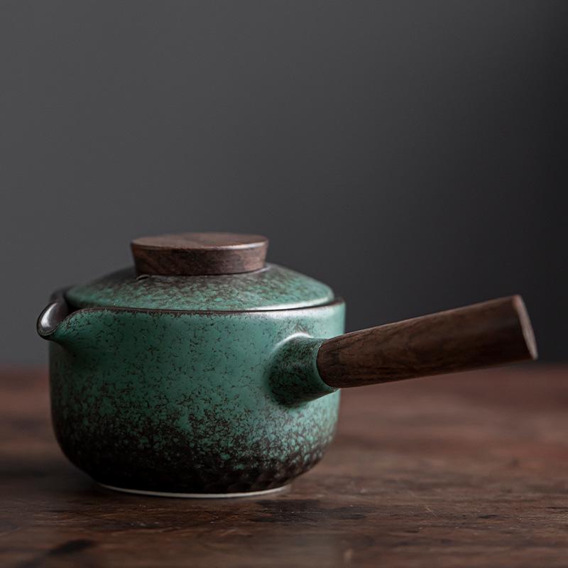 Side Handle Teapot Ebony Wood Handle Household Filter Teapot Ceramic Kung Fu Tea Set Tea Brewing Pot