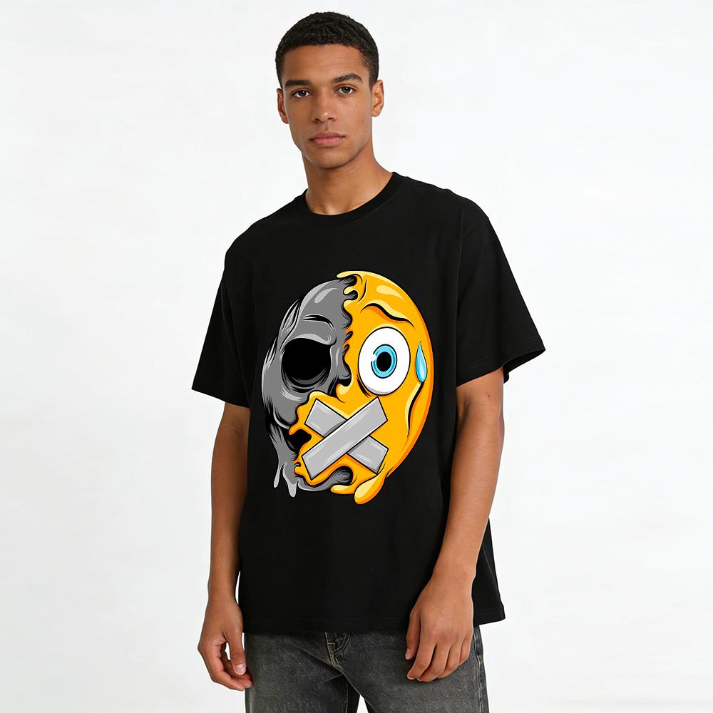 Melting Skull Muted Emoji Print Gothic Casual T-Shirt Pure cotton T-shirt
