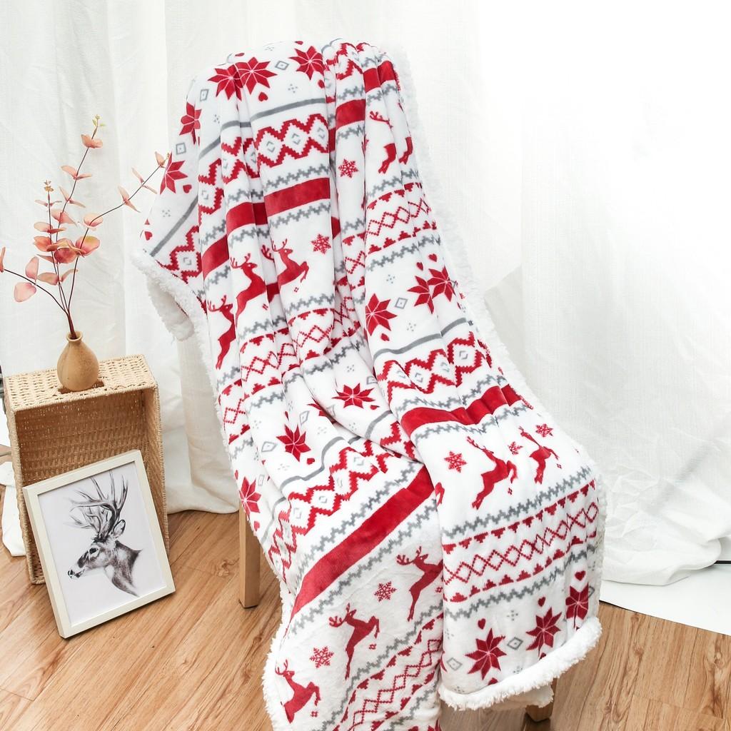 Plush Double Blanket With Christmas Snowflake Elk Printing Design Daily For