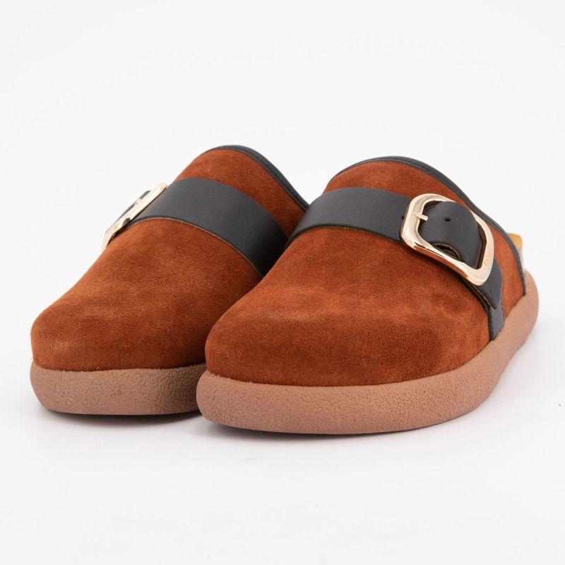 Braune Clogs Ivy mit großer goldener Schnalle Damen SCHOLL