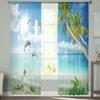 Cortinas transparentes de palmeira com golfinhos do mar para sala de estar, quarto, cortinas de tule voile modernas, cortinas de tecido para cozinha