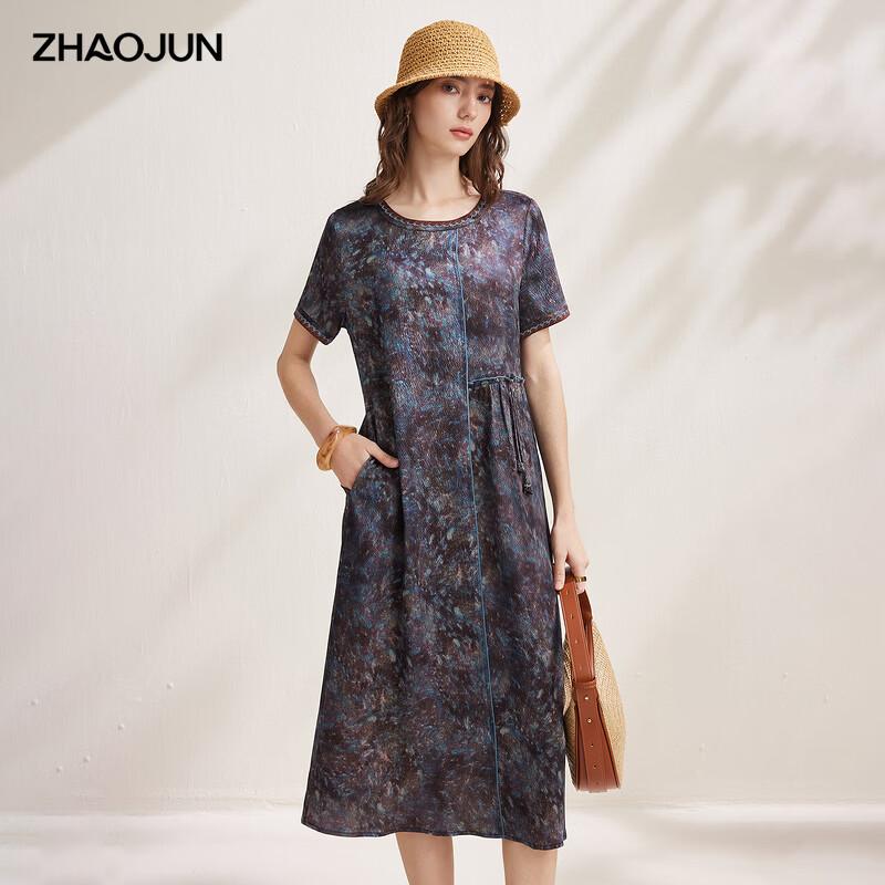 Zhaojun New Chinese Style Mulberry Silk Print Short Sleeve Dress XL