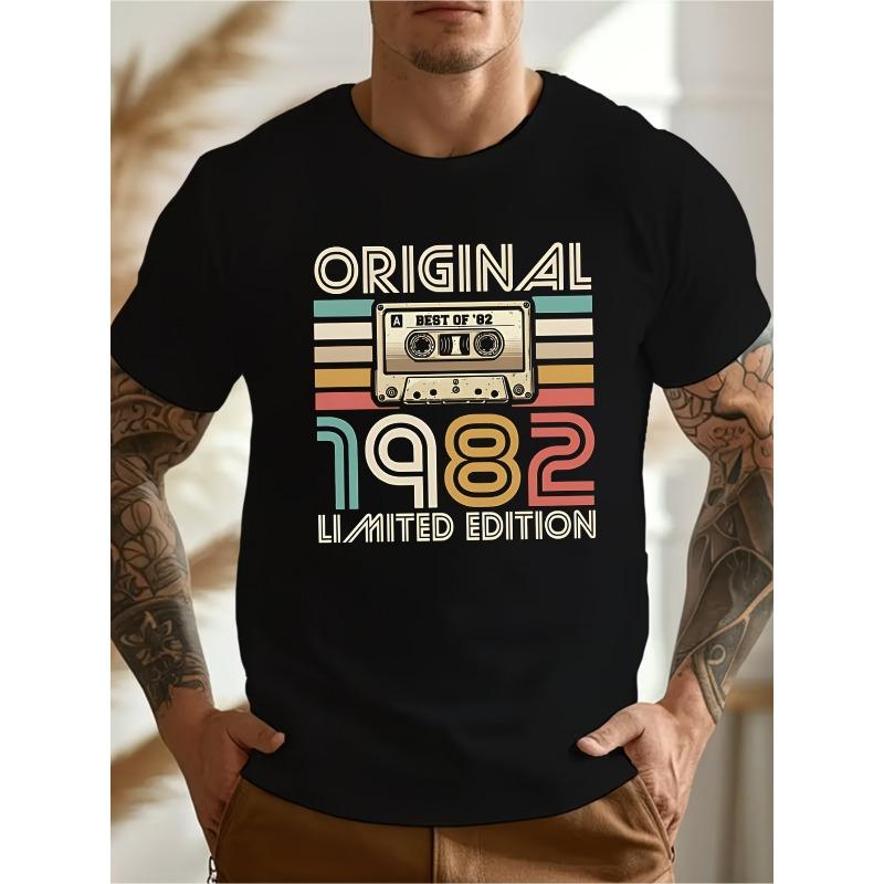 European Size 1982 Limited Edition Men's Vintage T-Shirt - Crew Neck Short Sleeve Tee, Suitable for Casual Summer Wear, Machine Washable Shirt
