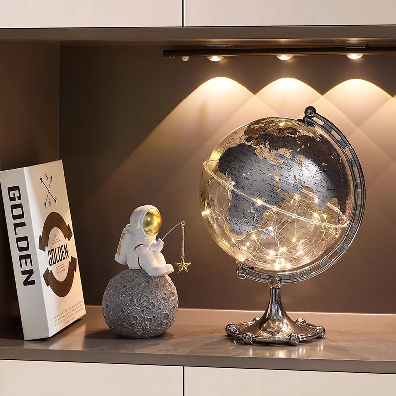 Astronaut Boy Globe Ornament: Luxurious Birthday Gift & Decorative Piece for Living Room or Wine Cabinet.