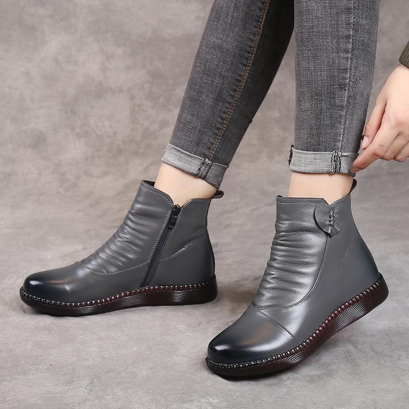 Fashion GKTINOO Autumn Winter Woman Genuine Leather Ankle Boots Female Casual Shoes Women Waterproof Warm Snow Boots Ladies Shoes