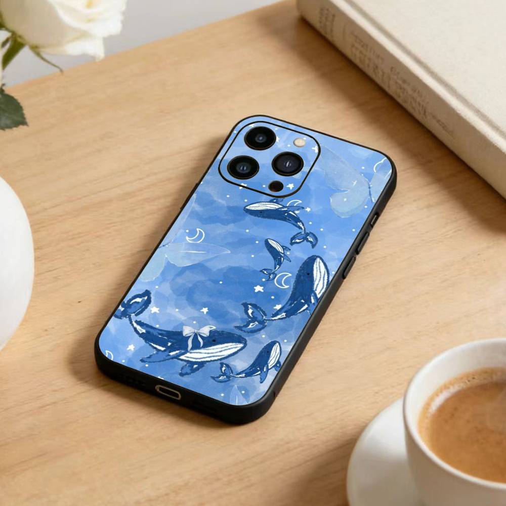 Whale Fall-Art Phone Case For iPhone 17 16 15 14 13 12 Max Plus Silicone Black Cover
