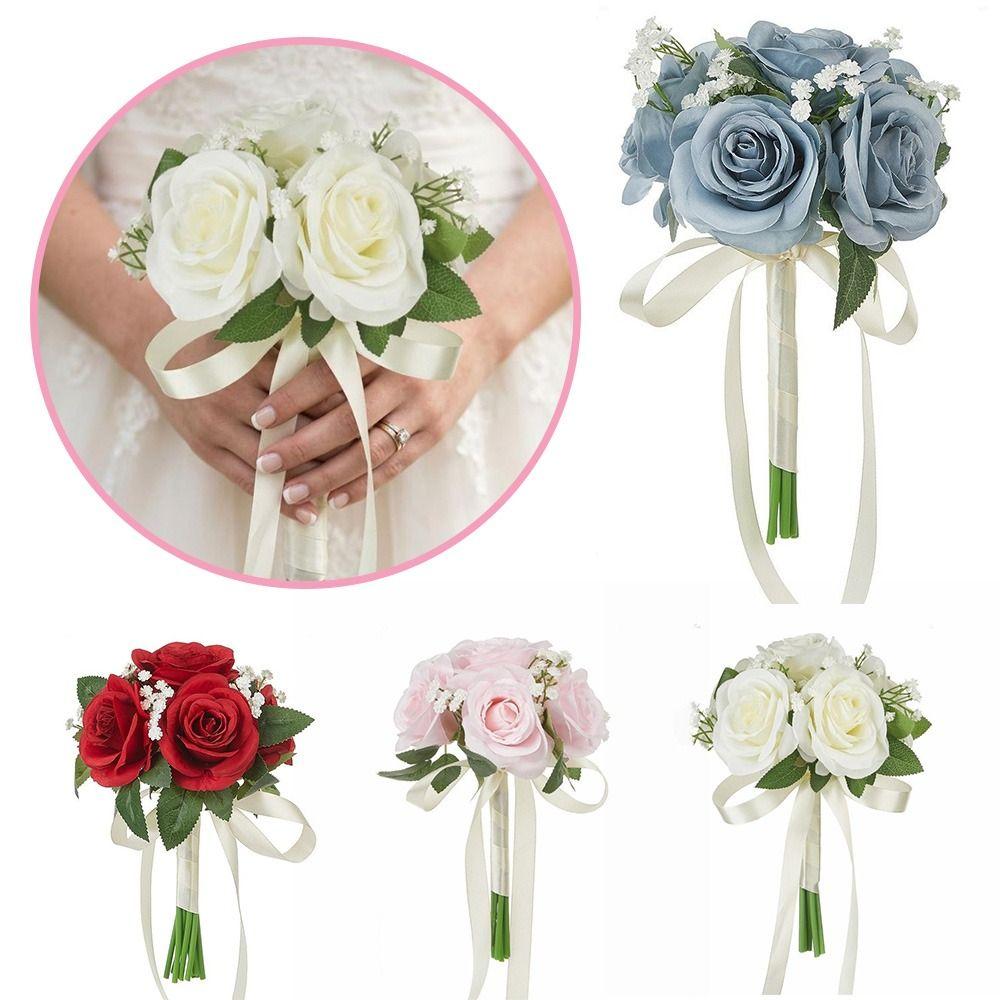 Silk Flowers Bridal Bouquet Artificial Roses Artificial Silk Flower Bouquets Women Girls